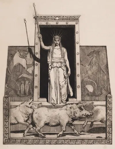Circe forvandler Odysseus` mænd til svin by Ханс Николай Хансен, 1901 – 1902 — digital art print download