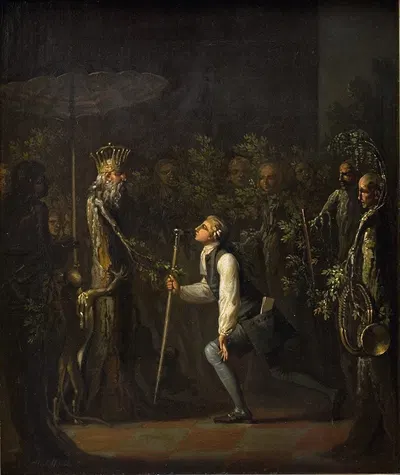 The Potuans are Surprised to see Niels Klim Genuflect in front of the Wise Prince by Nicolai Abildgaard, 1785 – 1787 —…