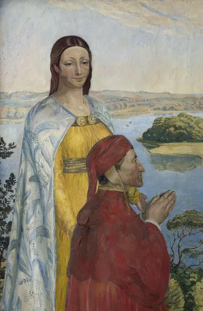 Dante and Beatrice in Paradise by Пуль Симон Кристиансен, 1895 — digital art print download