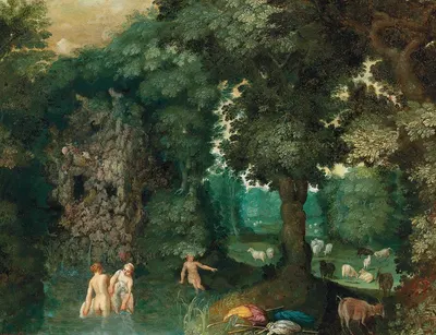 Bathing nymphs in a forest by Адриен ван Сталбемт — digital art print download