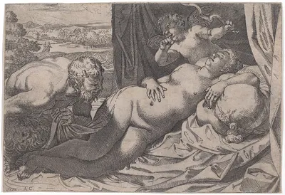 Venus and a Satyr by Annibale Carracci, 1592 — digital art print download