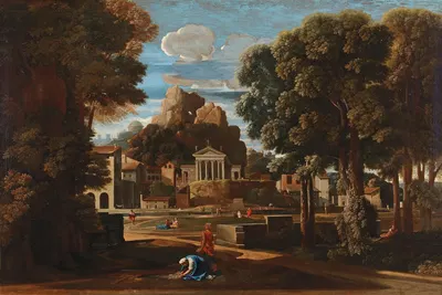 Landscape with the gathering of the Ashes of Phocion by Follower of Nicolas Poussin, 1645 — digital art print download