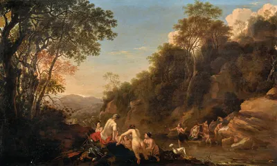 Nymphs in a landscape by Дирк ван дер Лиссе — digital art print download