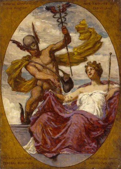 Study for Mural at U.S. Custom House, Cleveland, OH, 'Passing Commerce Pays Tribute to the Port of Cleveland' by Кеньон…