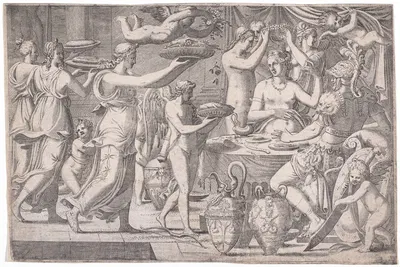 Venus and Mars Served by Cupid and the Three Graces by Léon Davent, c. 1547 — digital art print download