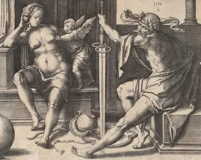 Mars, Venus, and Cupid by Лукас Ван Лейден, 1530 — digital art print download