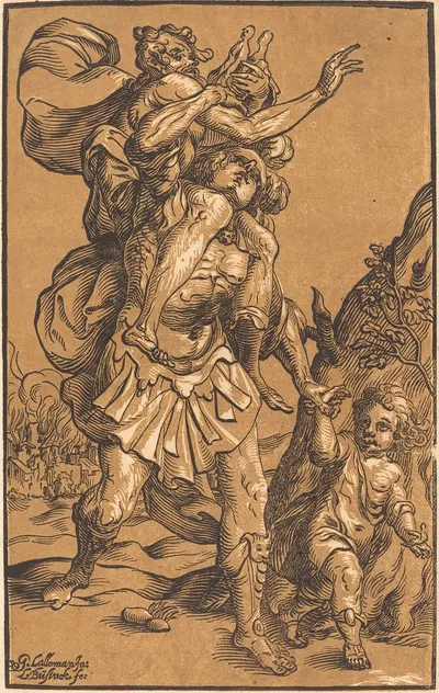 Aeneas Saving His Father from Troy by Людольф Бюсинк — digital art print download
