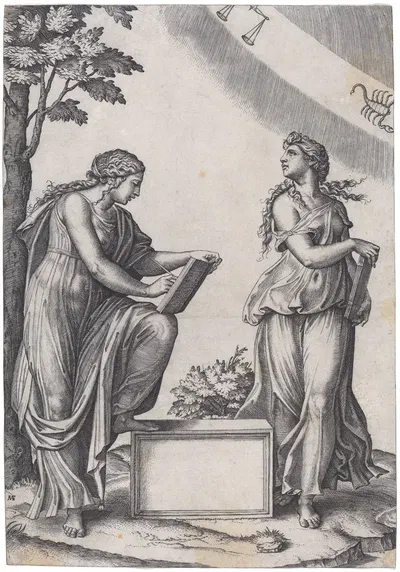 Two Women with the Zodiac by Marcantonio Raimondi — digital art print download