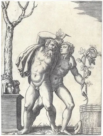 A Young and an Old Bacchant by Marcantonio Raimondi — digital art print download