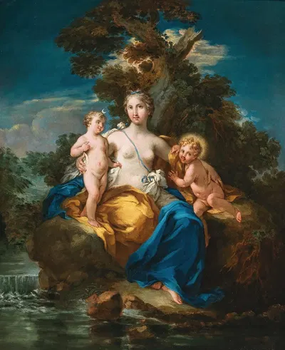 Latona and her children, Apollo and Diana, in a moonlit landscape by Michele Rocca — digital art print download