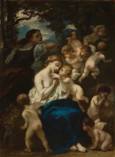 A nymph with cupids by Нарцисс-Виржиль Диаз де Ла Пенья, 1851 — digital art print download