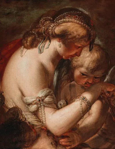 Venus and Amor with a putto by Nicolò Bambini — digital art print download