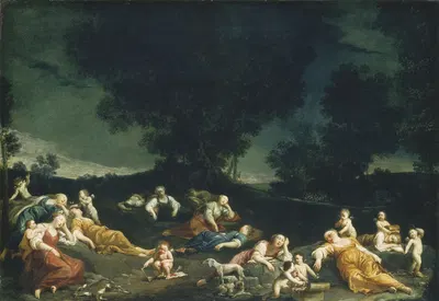 Cupids Disarming Sleeping Nymphs by Джузеппе Мария Крепси — digital art print download