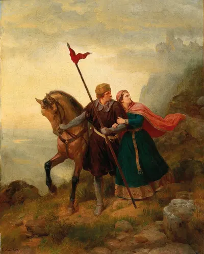 Walther and Hildegund Fleeing by Карл Фридрих Лессинг, 1841 — digital art print download