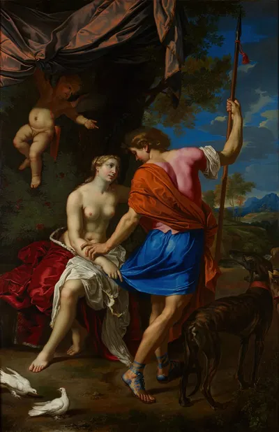 Venus and Adonis by Николя Миньяр, c. 1650 — digital art print download