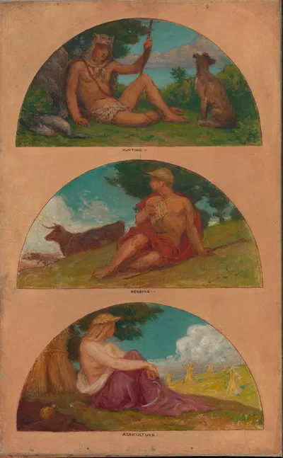 The Progress of Civilization; Hunting, Herding, Agriculture (mural study, State Capitol, Des Moines, Iowa) by Кеньон Кокс,…