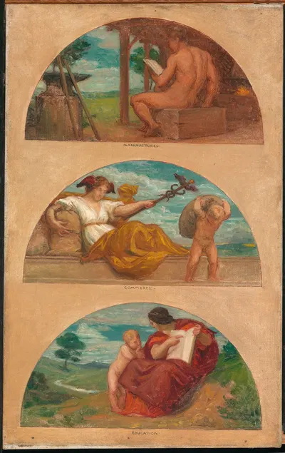 The Progress of Civilization; The Forge, Commerce, and Education (mural study, State Capitol, Des Moines, Iowa) by Кеньон…