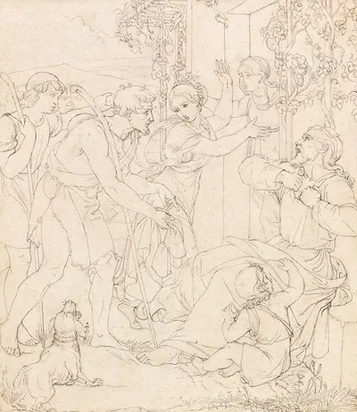 Die Klage Jakobs um Joseph (Freskoentwurf für die Casa Bartholdy in Rom) by Фридрих Вильгельм Шадов, 1816 — digital art…