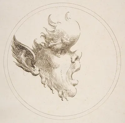 Grotesque Head With a Bulging Forehead Looking to the Right Within a Circle by Gaetano Piccini, 1727 — digital art print…