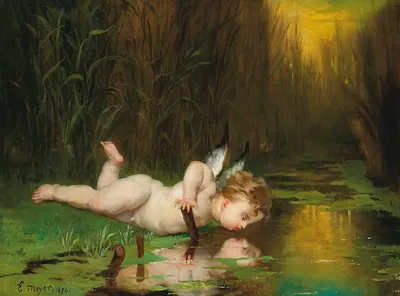 Cupid and his own reflection by Эмиль Мейер, 1874 — digital art print download