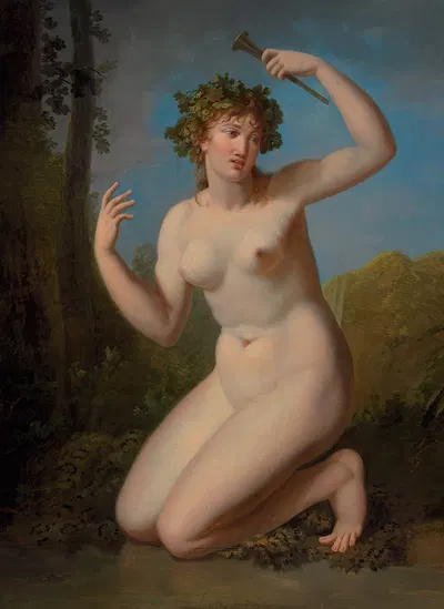 A bacchante in a wooded grove by Жак Антуан Валлен — digital art print download