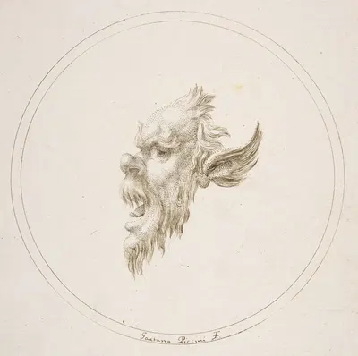 Small Grotesque Head Looking to the Left Within a Circle by Gaetano Piccini, 1727 — digital art print download