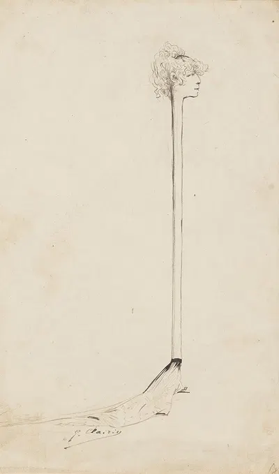 A caricature of Sarah Bernhardt as a stick with a little sponge above her head by Жорж Жюль Виктор Клерен — digital art…