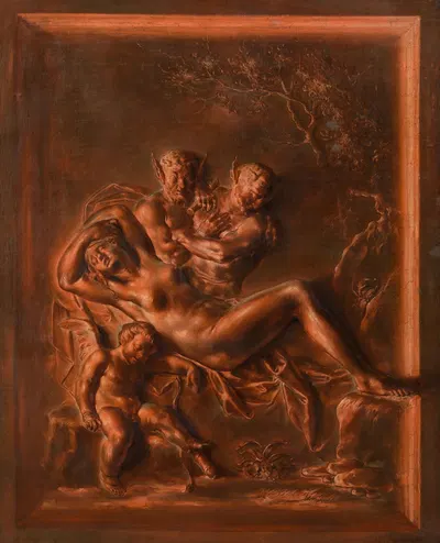 Schlafende Nymphe Von Zwei Satyrn Belauscht by Caspar Franz Sambach — digital art print download