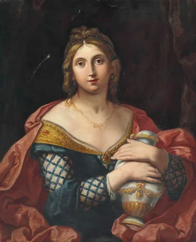 Portrait of a lady, half-length, as Pandora or Artemisia by Elisabetta Sirani — digital art print download