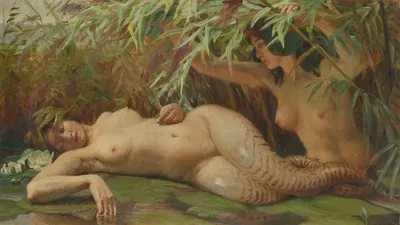 Nymph discovering a mermaid in the reeds by Жорж-Мари-Жюльен Жирардо — digital art print download