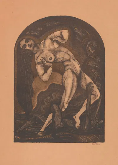 Naakte vrouw staand op liggende man by Хенк Шиллинг, 1903 — digital art print download