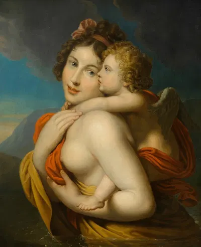Nymphe trägt Amor durch einen Fluss by Иоганн Баптист фон Лампи Старший — digital art print download