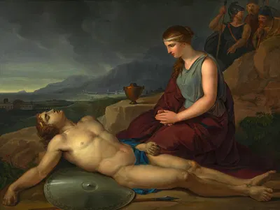 Antigone neben dem Leichnam ihres Bruders Polyneikes kniend by Йозеф Абель — digital art print download