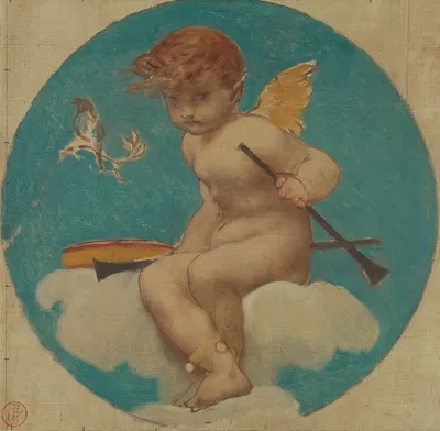 Study for Roundel with Putto Holding Attributes of Music by Pierre-Victor Galland — digital art print download
