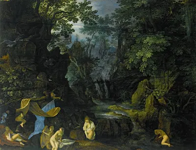 A Forest Landscape With Bathing Nymphs And Leda And The Swan by Роелант Савери — digital art print download