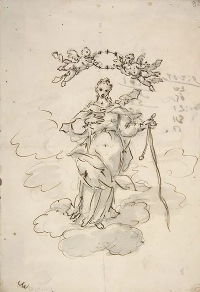 Virgin Standing on Clouds Holding a Scapular in Her Left Hand by Джованни Антонио Пеллегрини, 1675–1741 — digital art print…