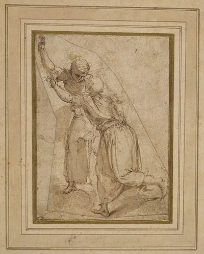 Two Female Figures, study for the Baptism of Christ in S. Francesco della Vigna, Venice by Battista Franco, 1552 — digital…