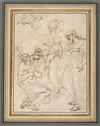 Virgin and Child with Two Saints by Джованни Баттиста Гаулли — digital art print download