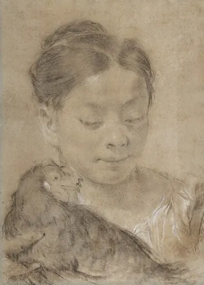 Girl with a Hen by Джованни Баттиста Пьацетта, 1682–1754 — digital art print download