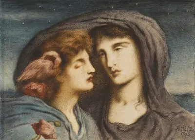 Night looking upon sleep her beloved child by Simeon Solomon, 1895 — digital art print download