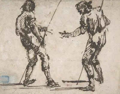 Two Men Holding Long Staffs by Джованни Баттиста Пиранези — digital art print download