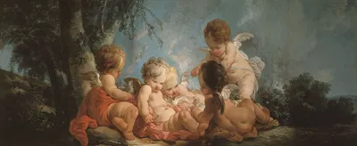 Groupe de cinq Amours jouant avec des colombes by Jean-François Clermont, 1761 — digital art print download
