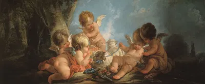 Groupe de cinq Amours jouant avec deux moutons by Jean-François Clermont, 1761 — digital art print download
