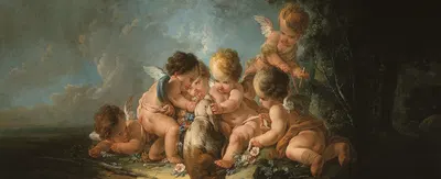 Groupe de six Amours jouant avec un chien by Jean-François Clermont, 1761 — digital art print download