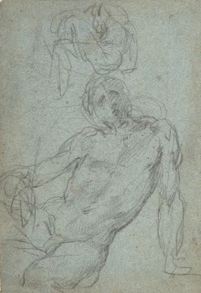 Studies of a Seated Nude Male Figure by Giulio Cesare Procaccini — digital art print download