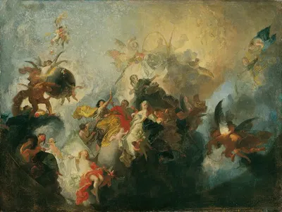 Die göttliche Vorsehung und Tugenden by Франц Антон Маульберц, 1765 — digital art print download