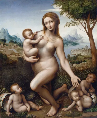 Leda with their children by Giampietrino (Giovanni Pietro Rizzoli), 1520-1530 — digital art print download