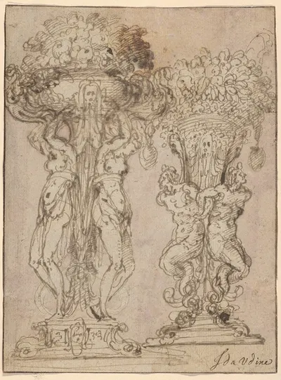 Two Designs for a Flower Pedestal by Guglielmo della Porta — digital art print download