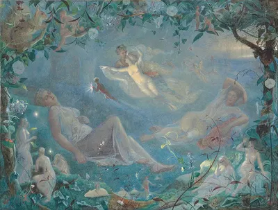 Titania asleep; a scene from 'A Midsummer Night's Dream', Act II, Scene ii by Джон Симмонс, 1873 — digital art print download