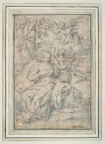 Virgin and Child with Two Angels by Hendrik de Clerck — digital art print download